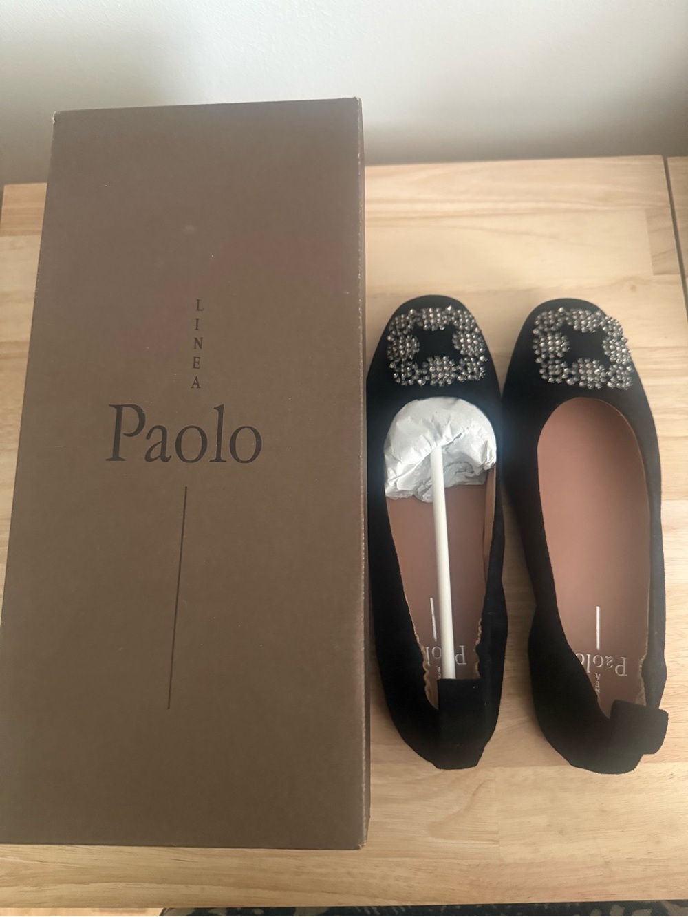 Paolo Black Crystal Embellished Ballet Flats